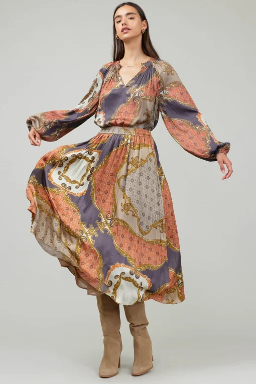 Damask Patterned Midi Skirt
