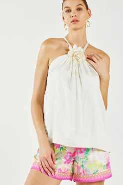 Detachable Rosette Halter Top