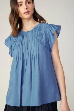 Embroidered Cap Sleeve Top
