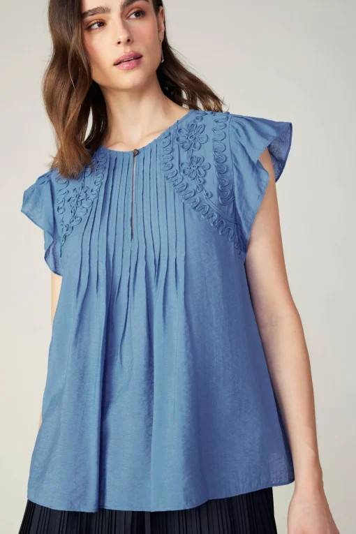 Embroidered Cap Sleeve Top