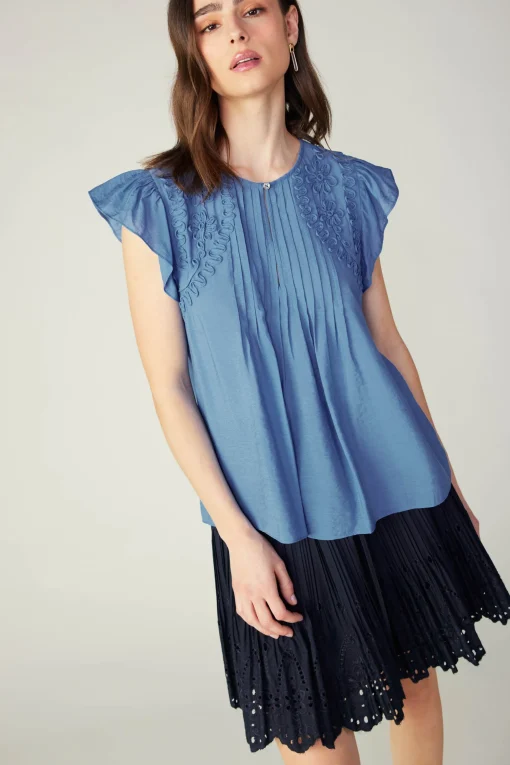 Embroidered Cap Sleeve Top