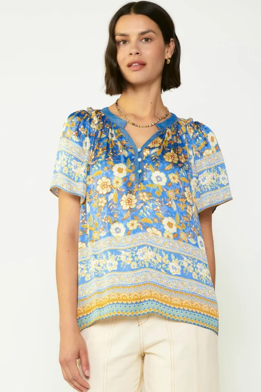 Floral Border Print Blouse