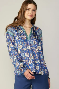 Floral Border Print Blouse