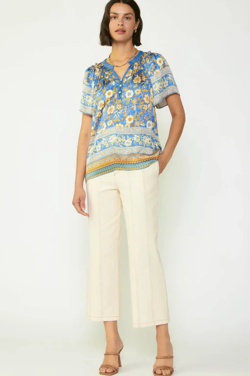 Floral Border Print Blouse