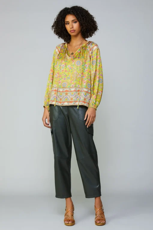 Floral Border Print Raglan Blouse