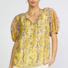 Floral Colorblock Split Neck Blouse