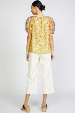 Floral Colorblock Split Neck Blouse