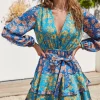 Floral Colorblock Surplice Mini Dress