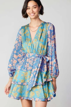 Floral Colorblock Surplice Mini Dress