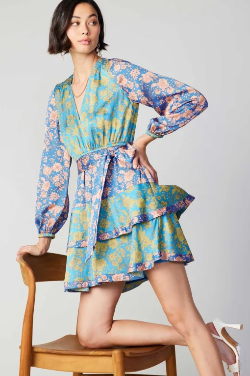 Floral Colorblock Surplice Mini Dress