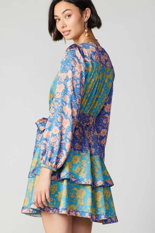 Floral Colorblock Surplice Mini Dress