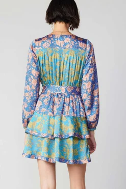 Floral Colorblock Surplice Mini Dress