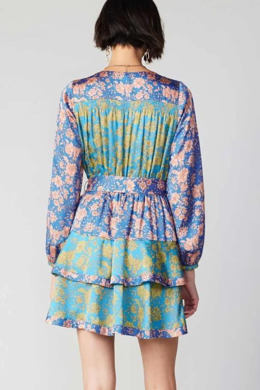 Floral Colorblock Surplice Mini Dress