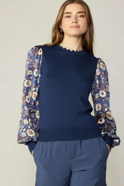 Floral Contrast Sweater Top