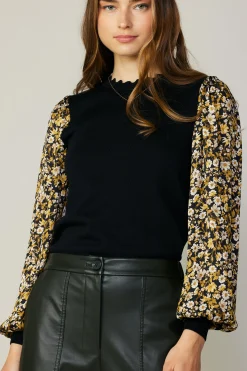 Floral Contrast Sweater Top