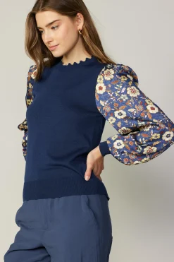 Floral Contrast Sweater Top
