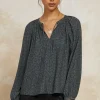 Floral Jacquard Split Neck Top