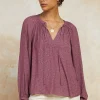 Floral Jacquard Split Neck Top