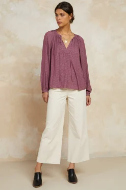 Floral Jacquard Split Neck Top