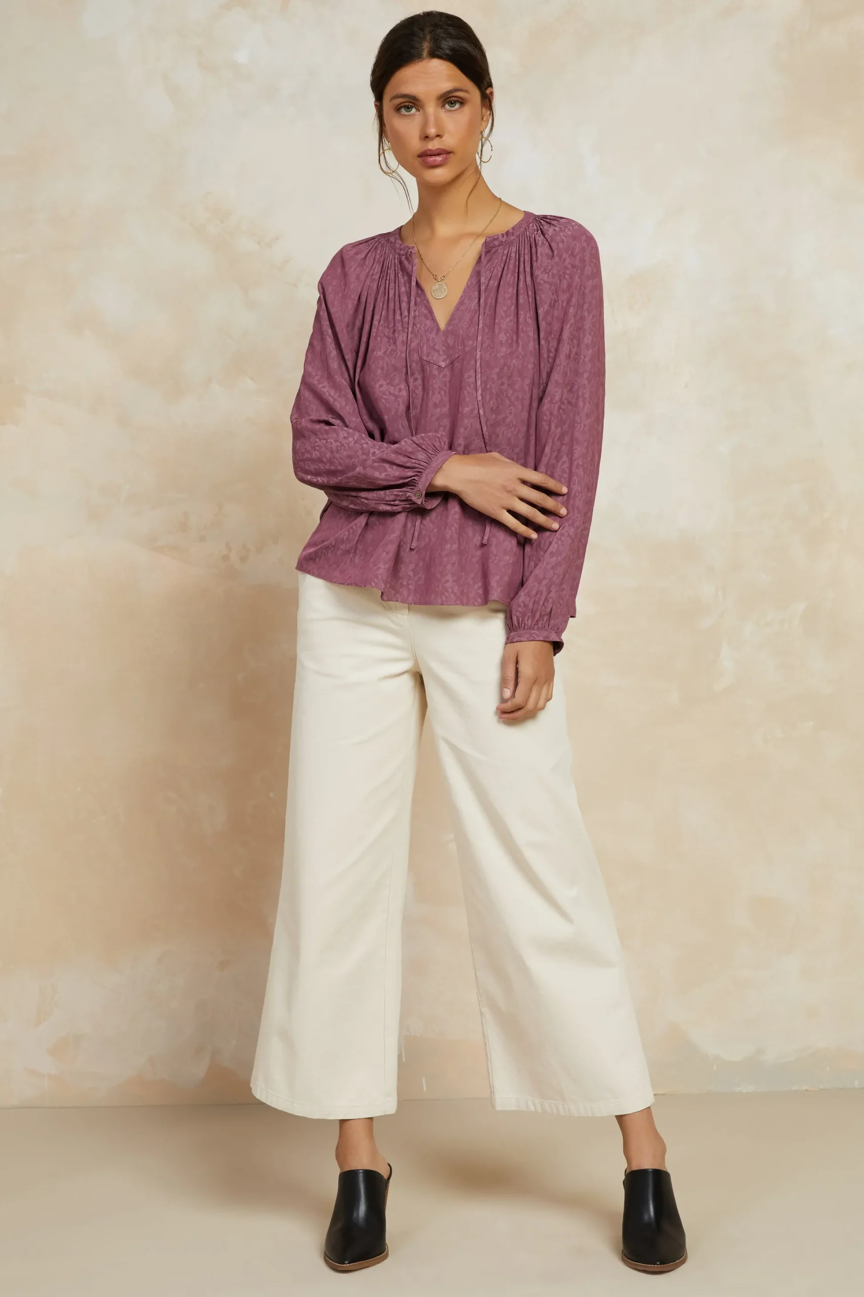 Floral Jacquard Split Neck Top