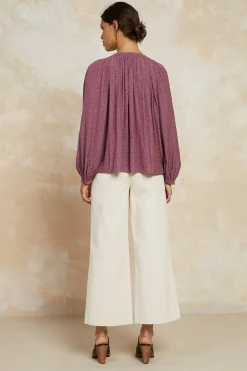 Floral Jacquard Split Neck Top