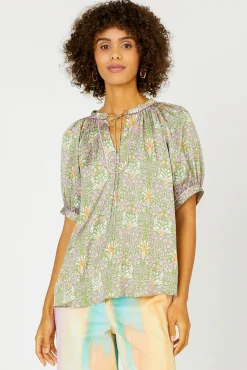 Floral Nouveau Split Neck Blouse