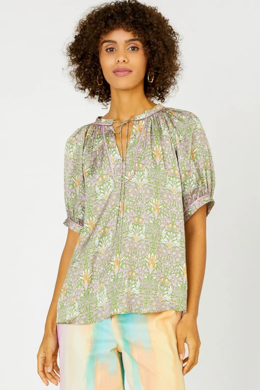 Floral Nouveau Split Neck Blouse