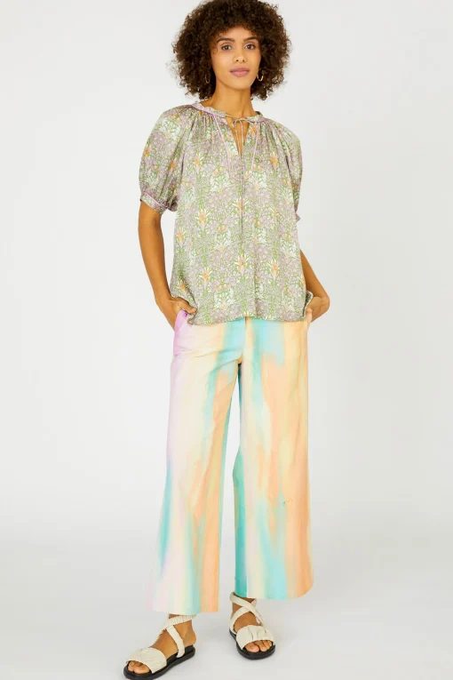 Floral Nouveau Split Neck Blouse