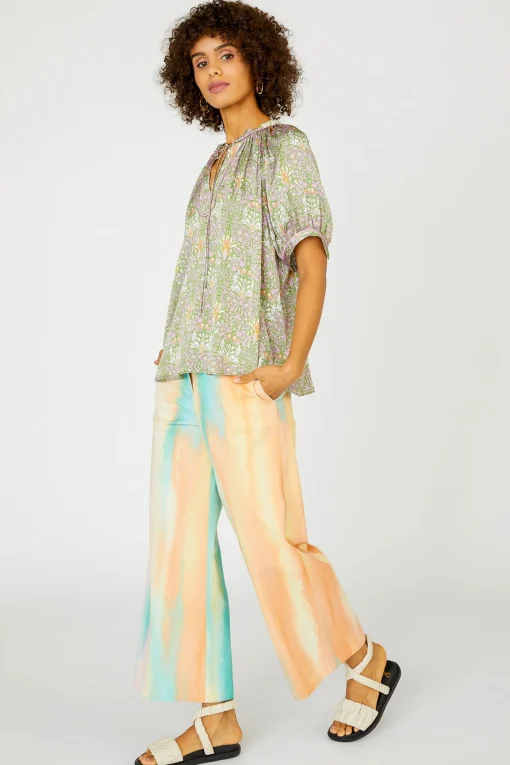 Floral Nouveau Split Neck Blouse