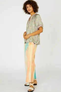 Floral Nouveau Split Neck Blouse