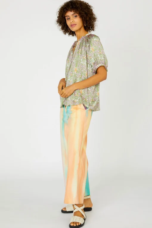 Floral Nouveau Split Neck Blouse