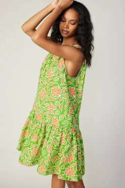 Floral Patterned Halter Mini Dress
