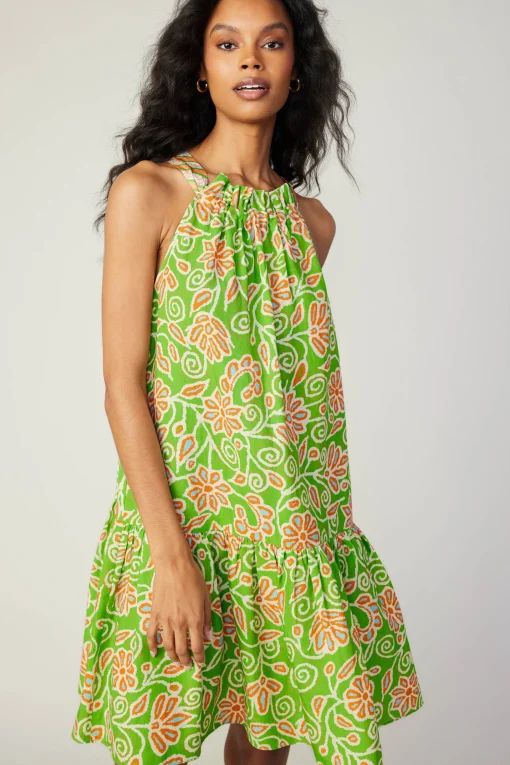 Floral Patterned Halter Mini Dress
