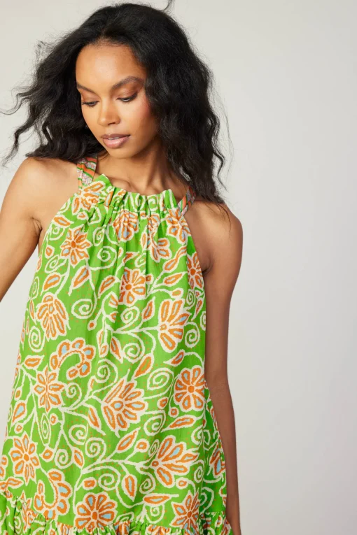 Floral Patterned Halter Mini Dress