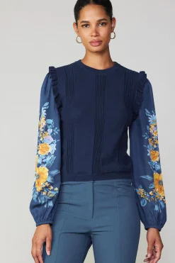 Floral Print Contrast Sweater Top