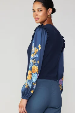 Floral Print Contrast Sweater Top