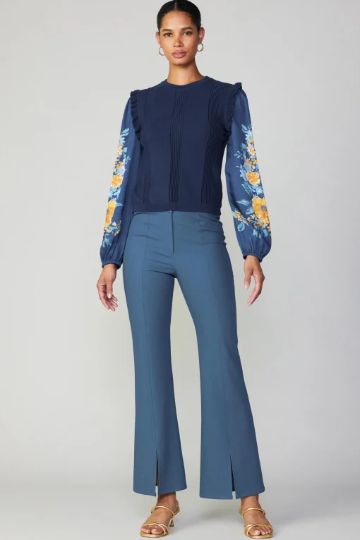 Floral Print Contrast Sweater Top