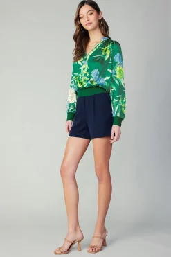 Floral Print Surplice Blouse