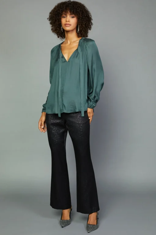 Gathered Bow Tie Blouse