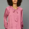 Gathered Bow Tie Blouse