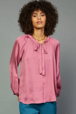 Gathered Bow Tie Blouse