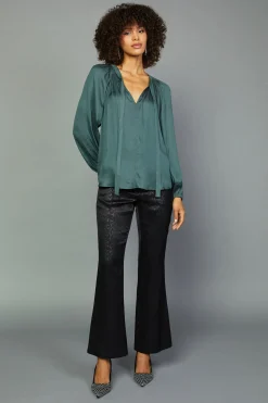Gathered Bow Tie Blouse