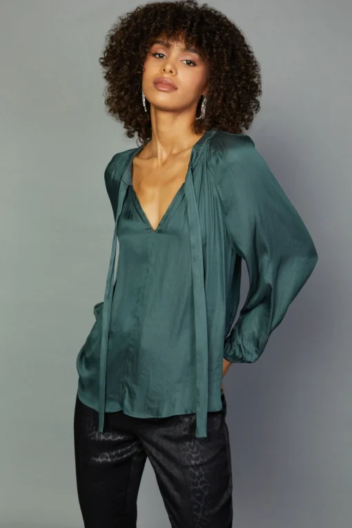Gathered Bow Tie Blouse