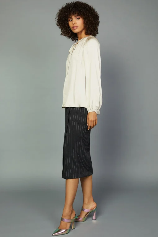 Gathered Bow Tie Blouse