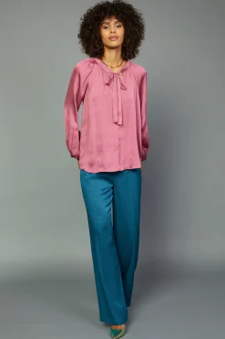 Gathered Bow Tie Blouse