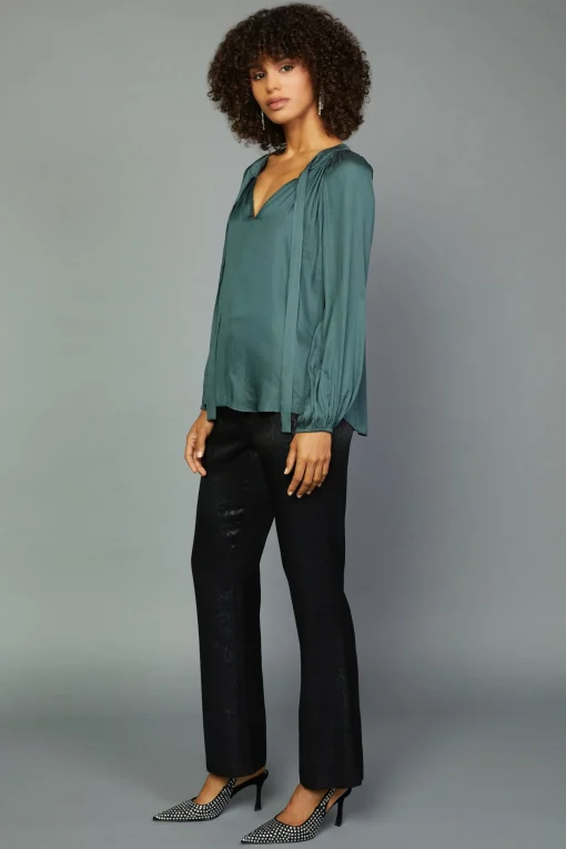 Gathered Bow Tie Blouse