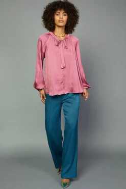 Gathered Bow Tie Blouse