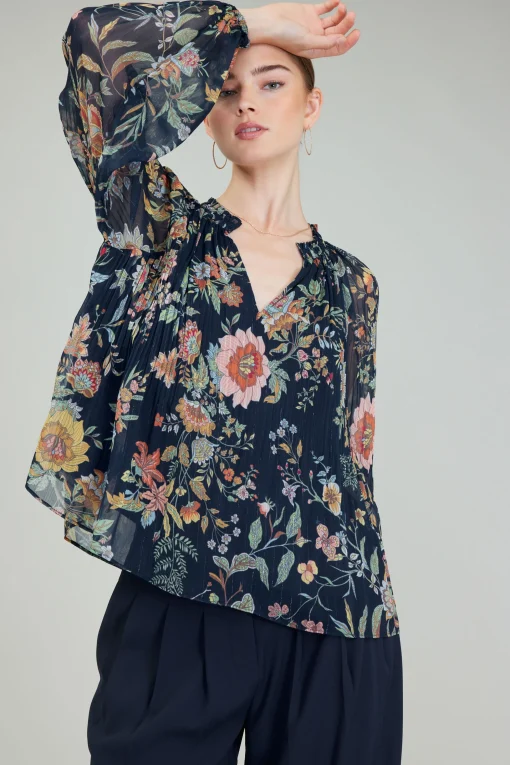 Glimmer Botanical Pleated Blouse