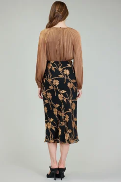 Gold Floral Midi Skirt