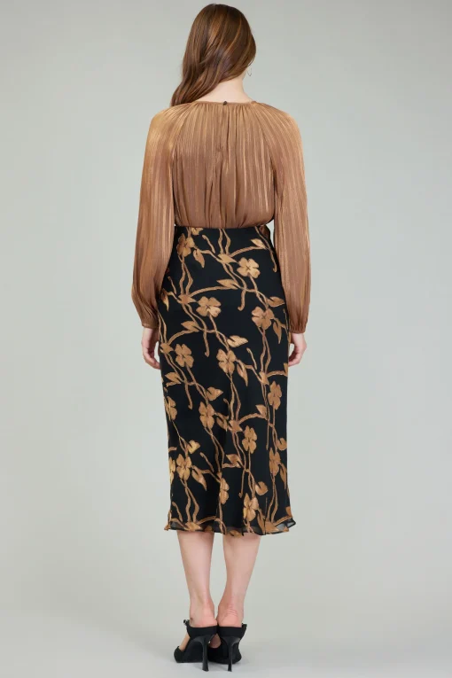 Gold Floral Midi Skirt